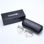 Chanel Rimless Sunglasses CC Logo Rhinestone Gray Gradation Lens Silver Eyewear
