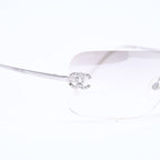 Chanel Rimless Sunglasses CC Logo Rhinestone Gray Gradation Lens Silver Eyewear — view 8