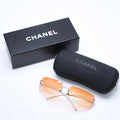 Chanel Rimless Sunglasses Orange Gradient Lens Rhinestone CC Logo Silver Eyewear