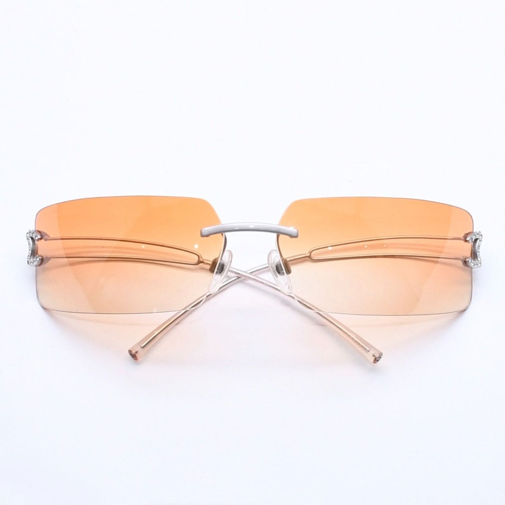 Chanel Rimless Sunglasses Orange Gradient Lens Rhinestone CC Logo Silver Eyewear — view 2