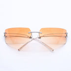 Chanel Rimless Sunglasses Orange Gradient Lens Rhinestone CC Logo Silver Eyewear — view 2