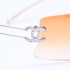 Chanel Rimless Sunglasses Orange Gradient Lens Rhinestone CC Logo Silver Eyewear — view 8