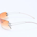 Chanel Rimless Sunglasses Orange Gradient Lens Rhinestone CC Logo Silver Eyewear — view 6