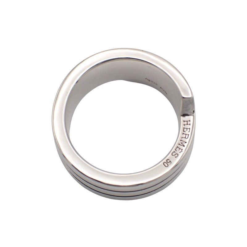 Hermes Italique Ring 50 Vintage 925 Sterling Silver Logo Black Simple Out of — view 6