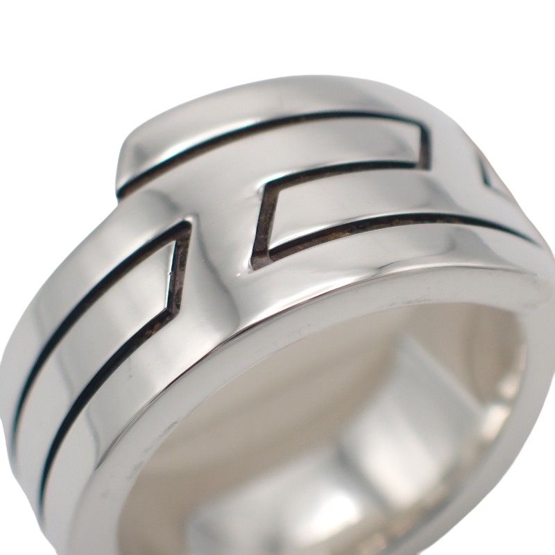 Hermes Italique Ring 50 Vintage 925 Sterling Silver Logo Black Simple Out of — view 7