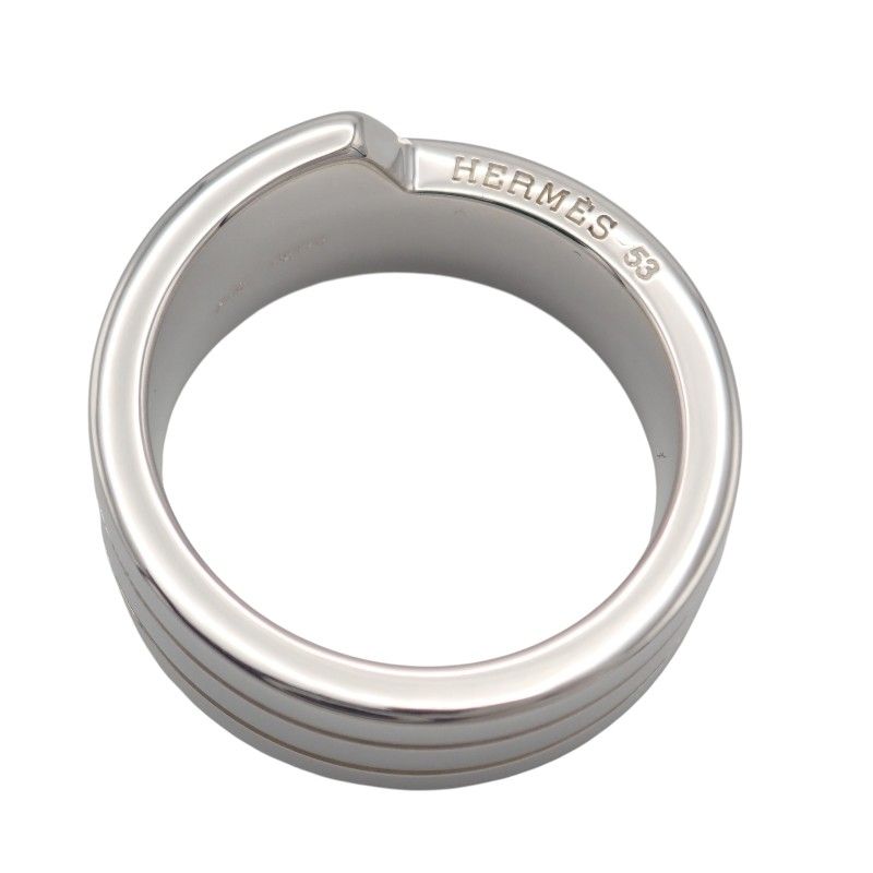 Hermes Italique Ring 53 Vintage 925 Sterling Silver Logo Black Simple Out of — view 6
