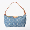 Louis Vuitton Pochette Hills Handbag Monogram Denim Indigo Blue Gold