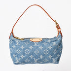 Louis Vuitton Pochette Hills Handbag Monogram Denim Indigo Blue Gold