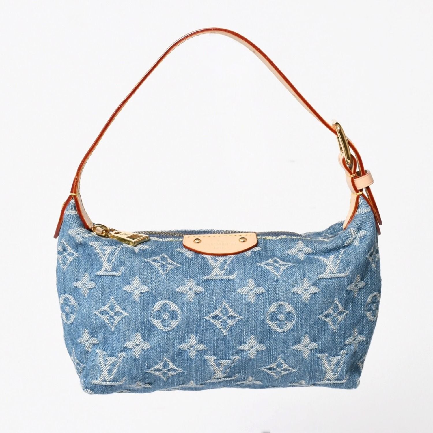 Louis Vuitton Pochette Hills Handbag Monogram Denim Indigo Blue Gold