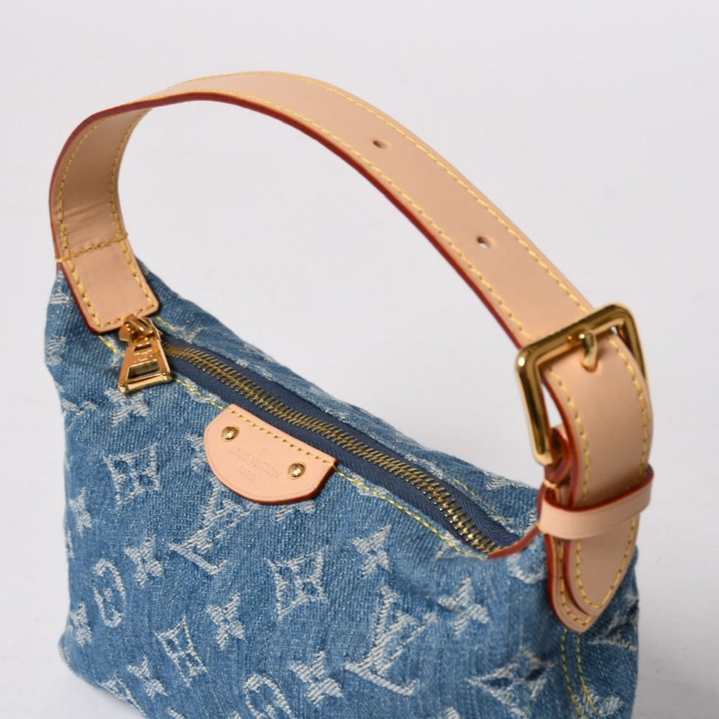 Louis Vuitton Pochette Hills Handbag Monogram Denim Indigo Blue Gold — view 5