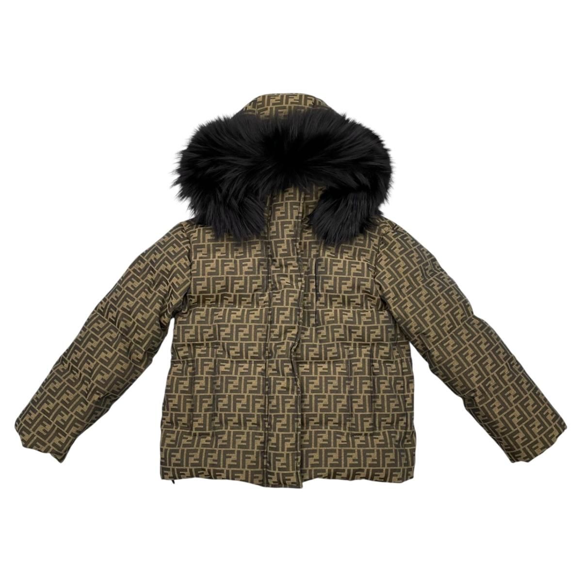 Fendi Down Jacket XS FF Logo Brown Black