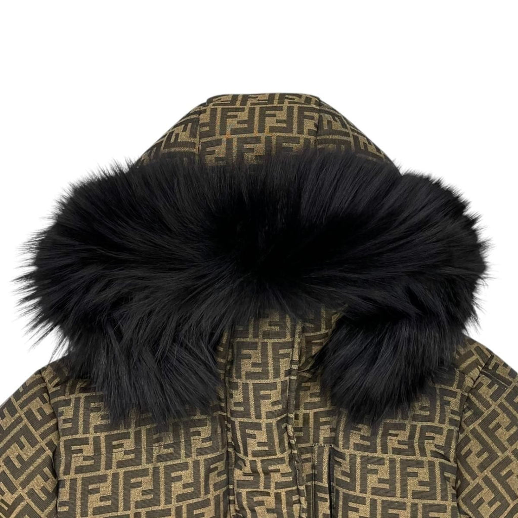 Fendi Down Jacket XS FF Logo Brown Black — view 3