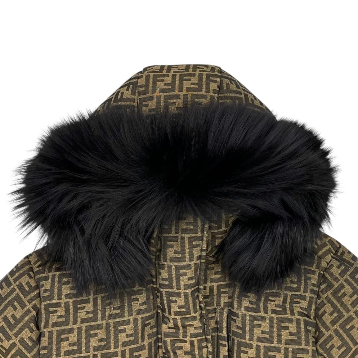 Fendi Down Jacket XS FF Logo Brown Black — view 3