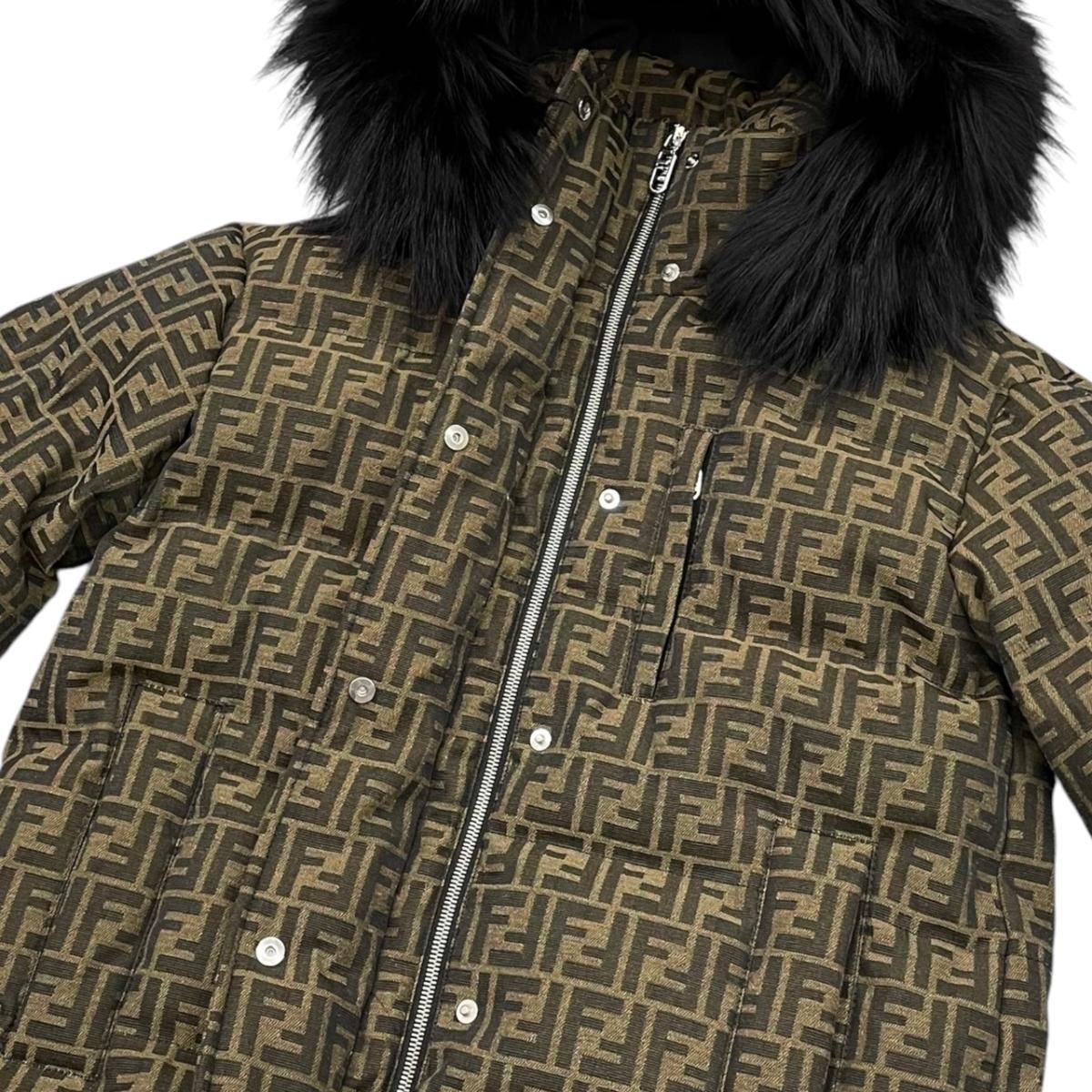 Fendi Down Jacket XS FF Logo Brown Black — view 7