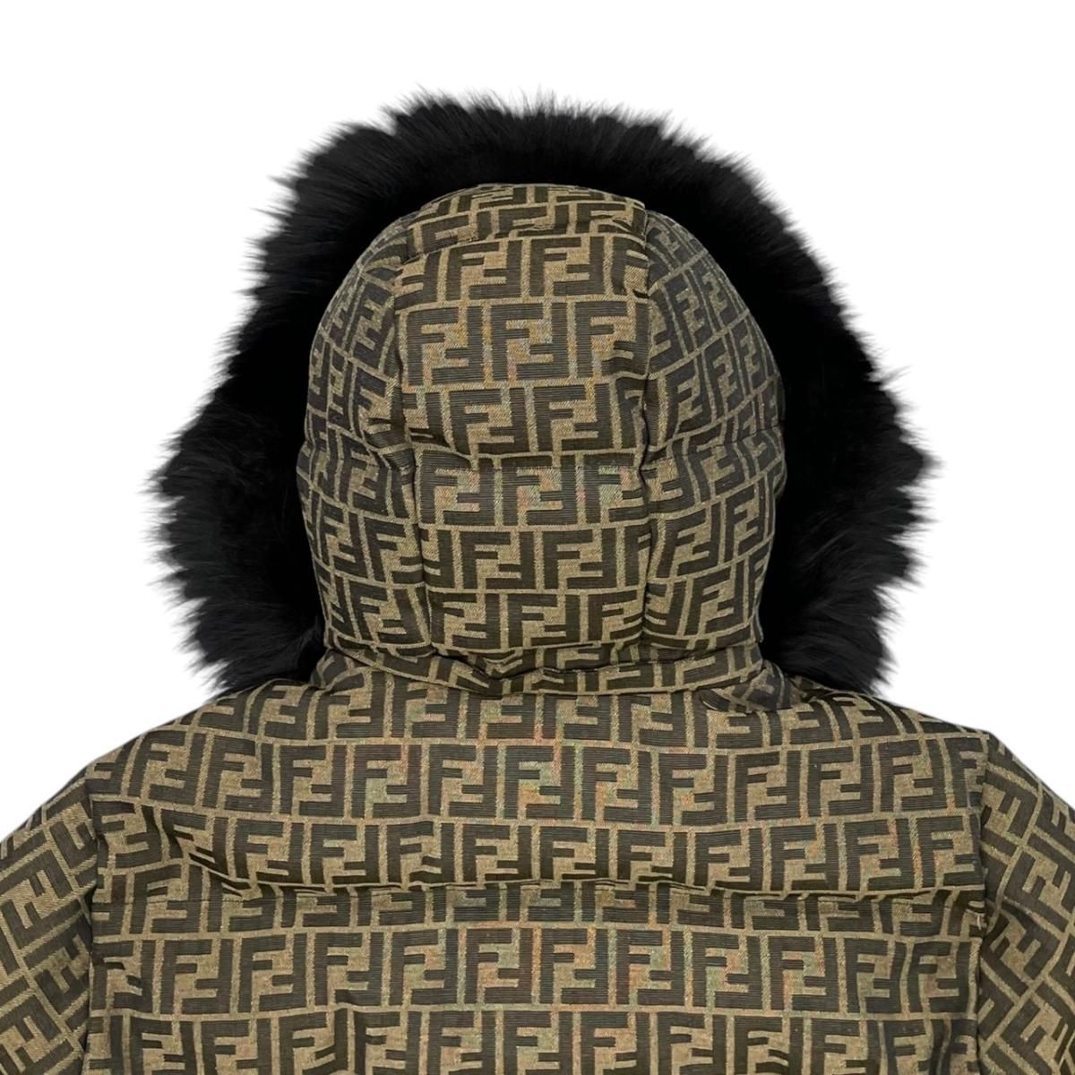 Fendi Down Jacket XS FF Logo Brown Black — view 5