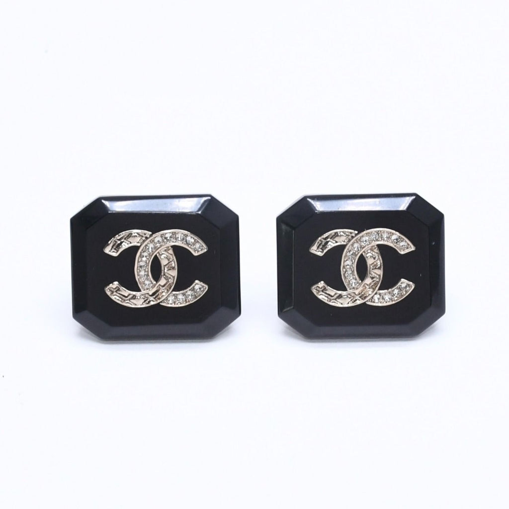 Chanel Earrings CC Logo Black Silver — view 2