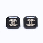Chanel Earrings CC Logo Black Silver — view 2