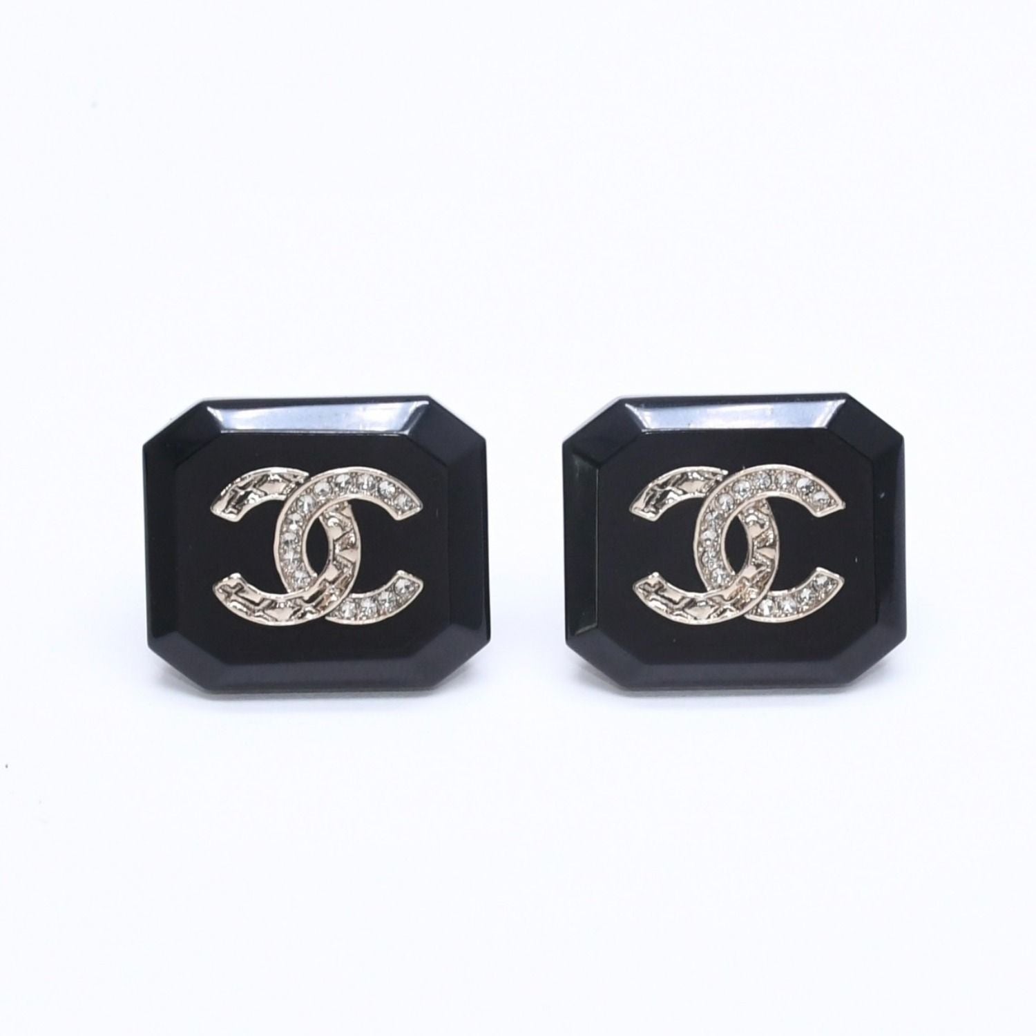 Chanel Earrings CC Logo Black Silver — view 2