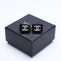 Chanel Earrings CC Logo Black Silver