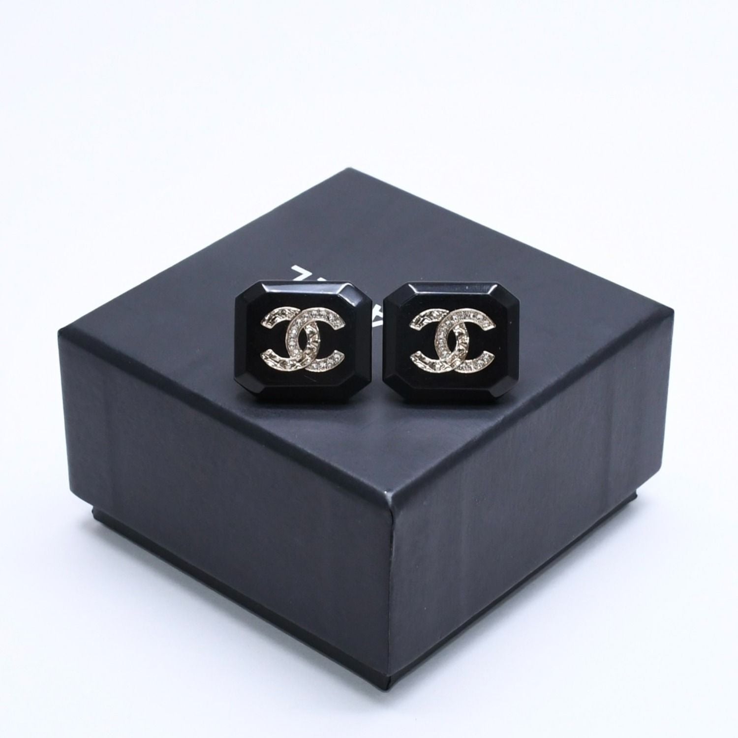 Chanel Earrings CC Logo Black Silver