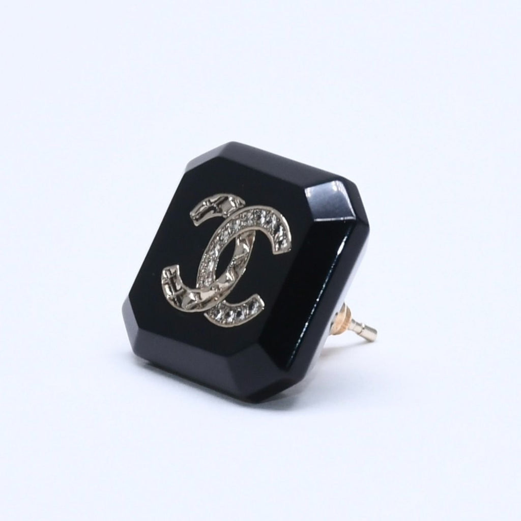 Chanel Earrings CC Logo Black Silver — view 3