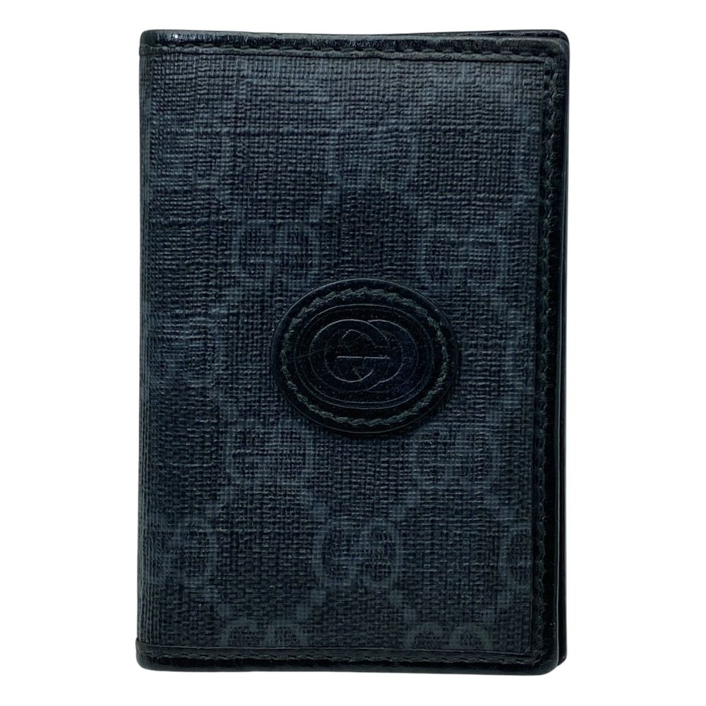 Gucci Card Case Business Holder Bifold GG Supreme Canvas Leather Gray Slim
