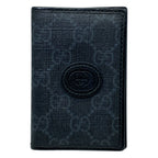 Gucci Card Case Business Holder Bifold GG Supreme Canvas Leather Gray Slim