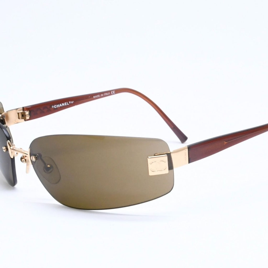 Chanel Rimless Sunglasses Eyewear CC Logo Brown — view 3