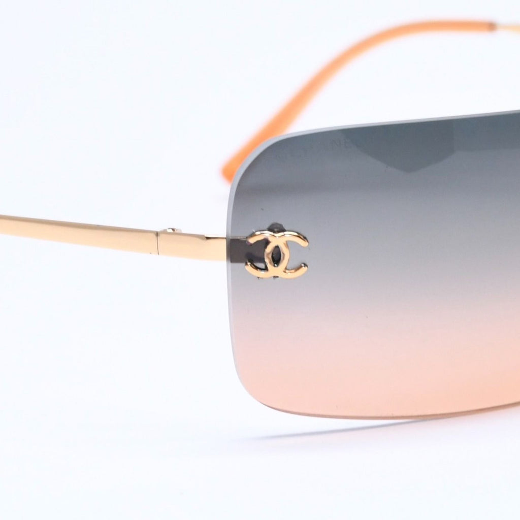 Chanel Rimless Sunglasses Gradation Orange Blue Gold Frame Eyewear — view 7