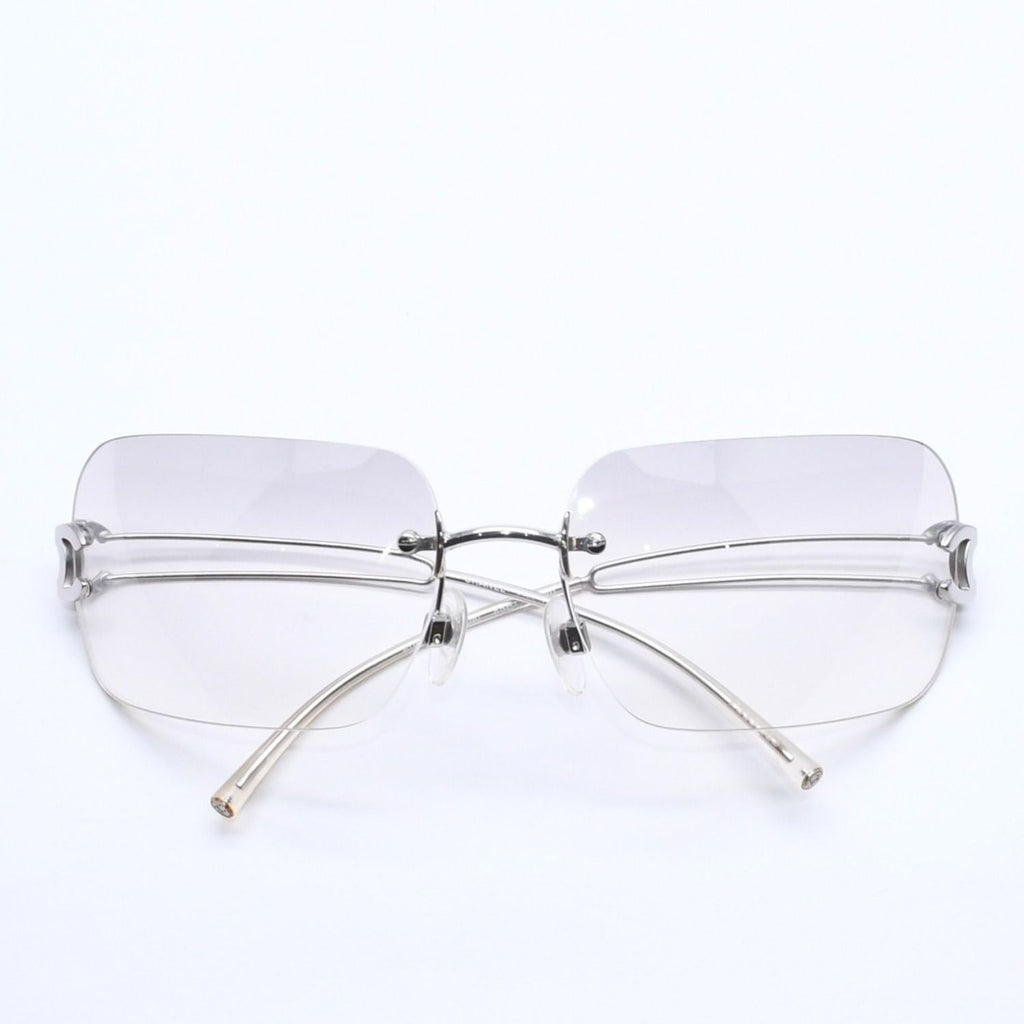 Chanel Rimless Sunglasses Side CC Logo Light Gray Gradient Silver Frame Eyewear — view 2