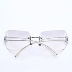 Chanel Rimless Sunglasses Side CC Logo Light Gray Gradient Silver Frame Eyewear — view 2