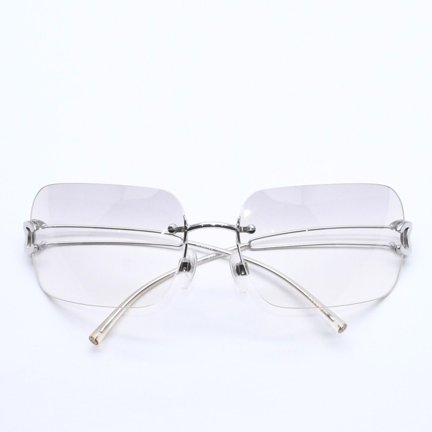 Chanel Rimless Sunglasses Side CC Logo Light Gray Gradient Silver Frame Eyewear — view 2