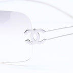 Chanel Rimless Sunglasses Side CC Logo Light Gray Gradient Silver Frame Eyewear — view 7