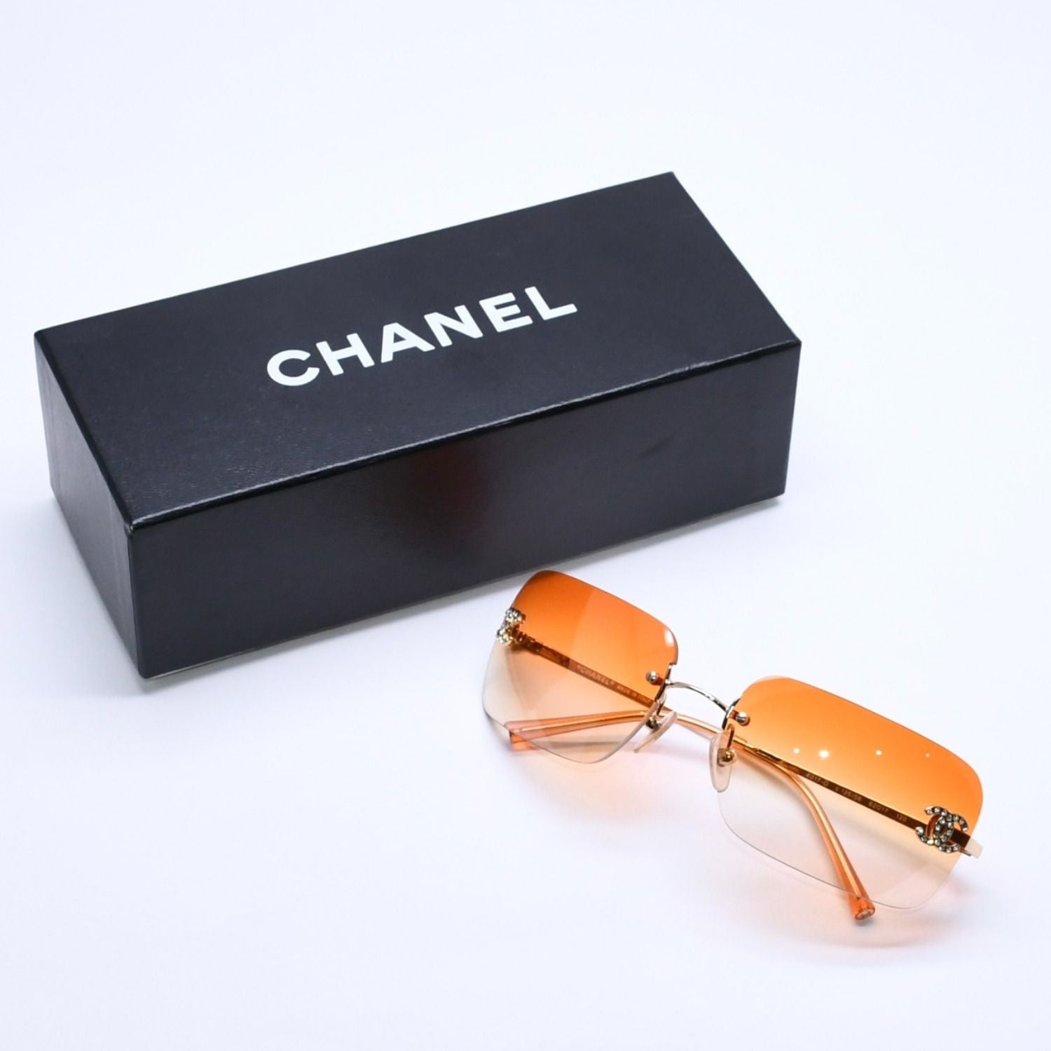 Chanel Rimless Sunglasses Eyewear CC Logo Rhinestone
