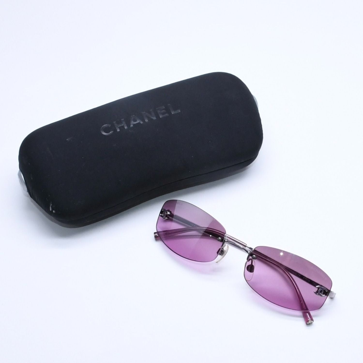 Chanel Rimless Sunglasses Eyewear CC Logo Purple