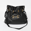 Gucci Horsebit Shoulder Bag Black Gold Leather