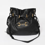 Gucci Horsebit Shoulder Bag Black Gold Leather
