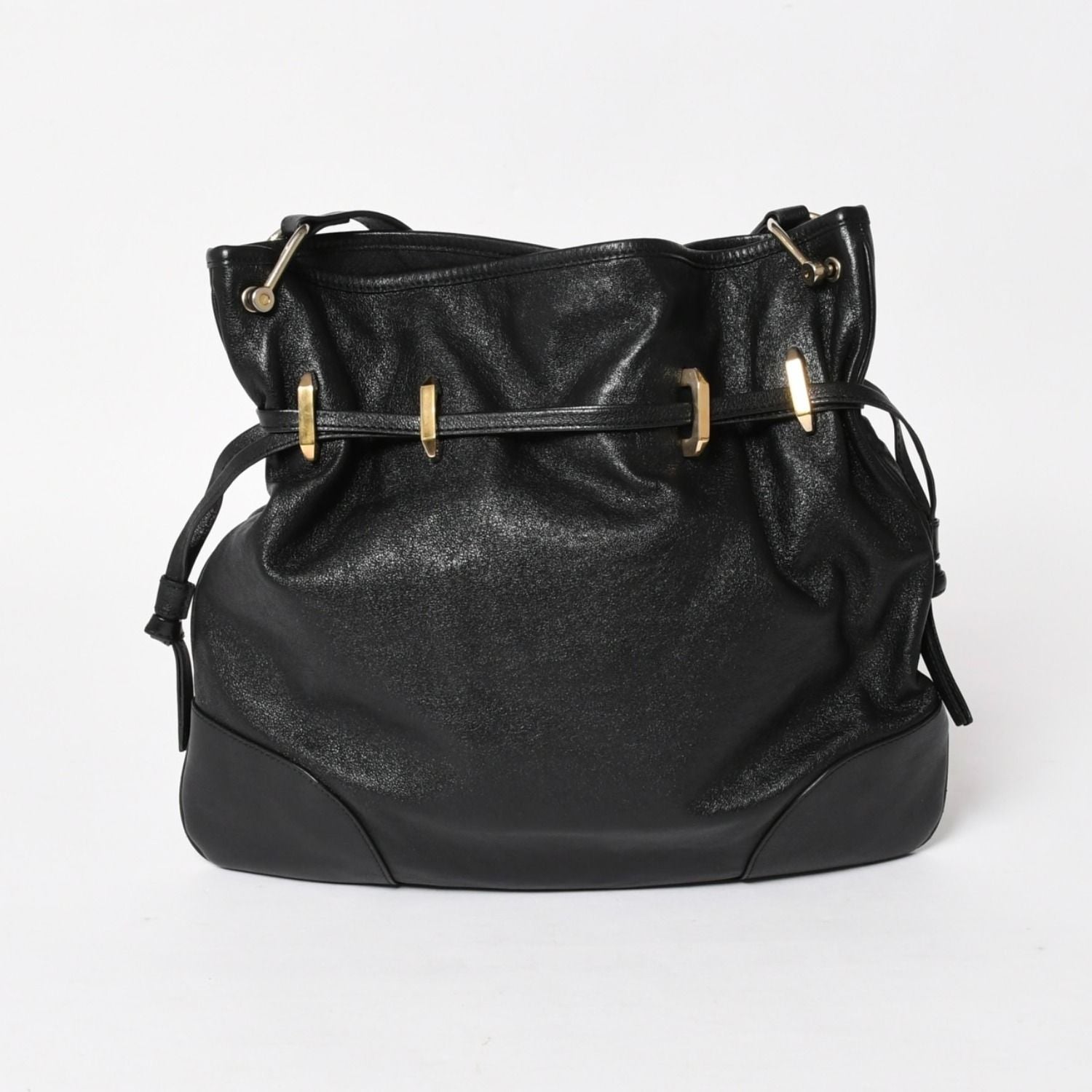 Gucci Horsebit Shoulder Bag Black Gold Leather — view 2