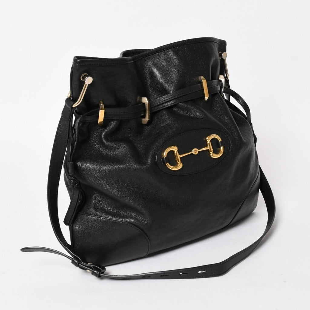 Gucci Horsebit Shoulder Bag Black Gold Leather — view 3