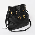 Gucci Horsebit Shoulder Bag Black Gold Leather — view 3