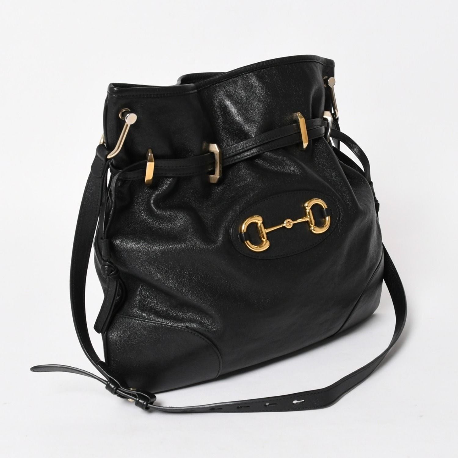 Gucci Horsebit Shoulder Bag Black Gold Leather — view 3