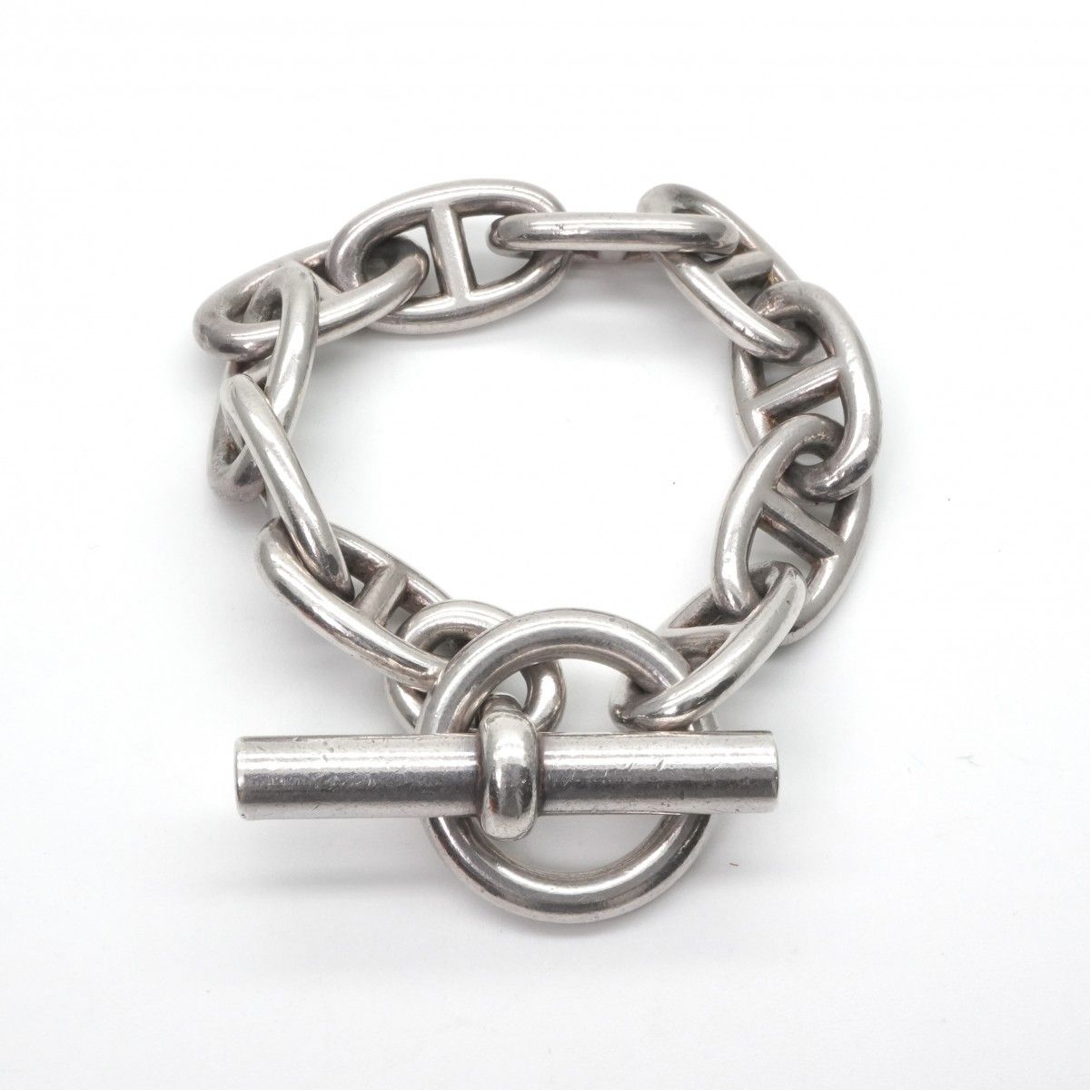 Hermes Chaine D'ancre Bracelet Bangle Calf 925 Sterling Silver