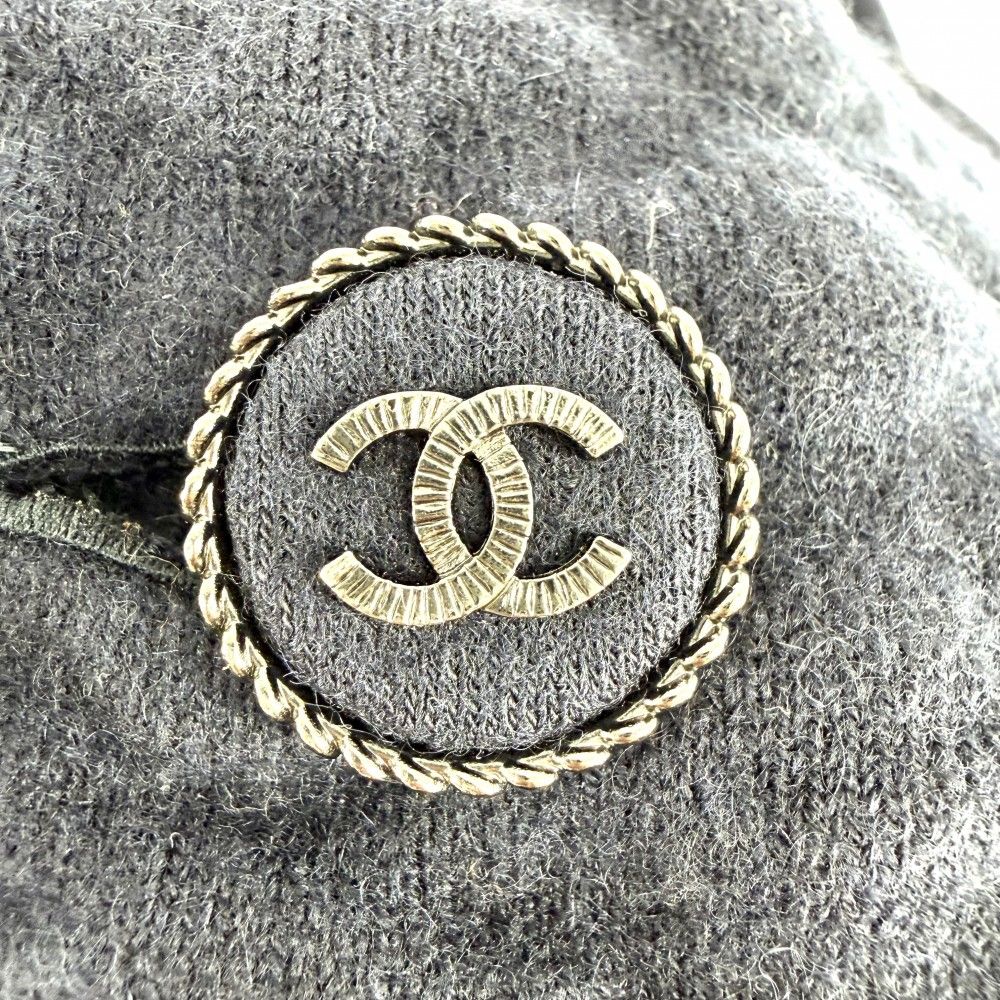 Chanel Dress Coco Button Knit Long Sleeve Pocket 36 Navy Cashmere Nylon Spandex — view 3