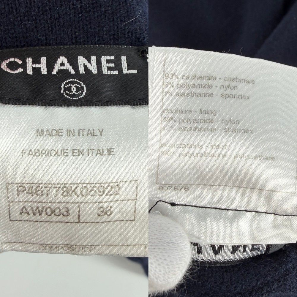 Chanel Dress Coco Button Knit Long Sleeve Pocket 36 Navy Cashmere Nylon Spandex — view 4