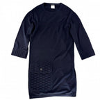 Chanel Dress Coco Button Knit Long Sleeve Pocket 36 Navy Cashmere Nylon Spandex