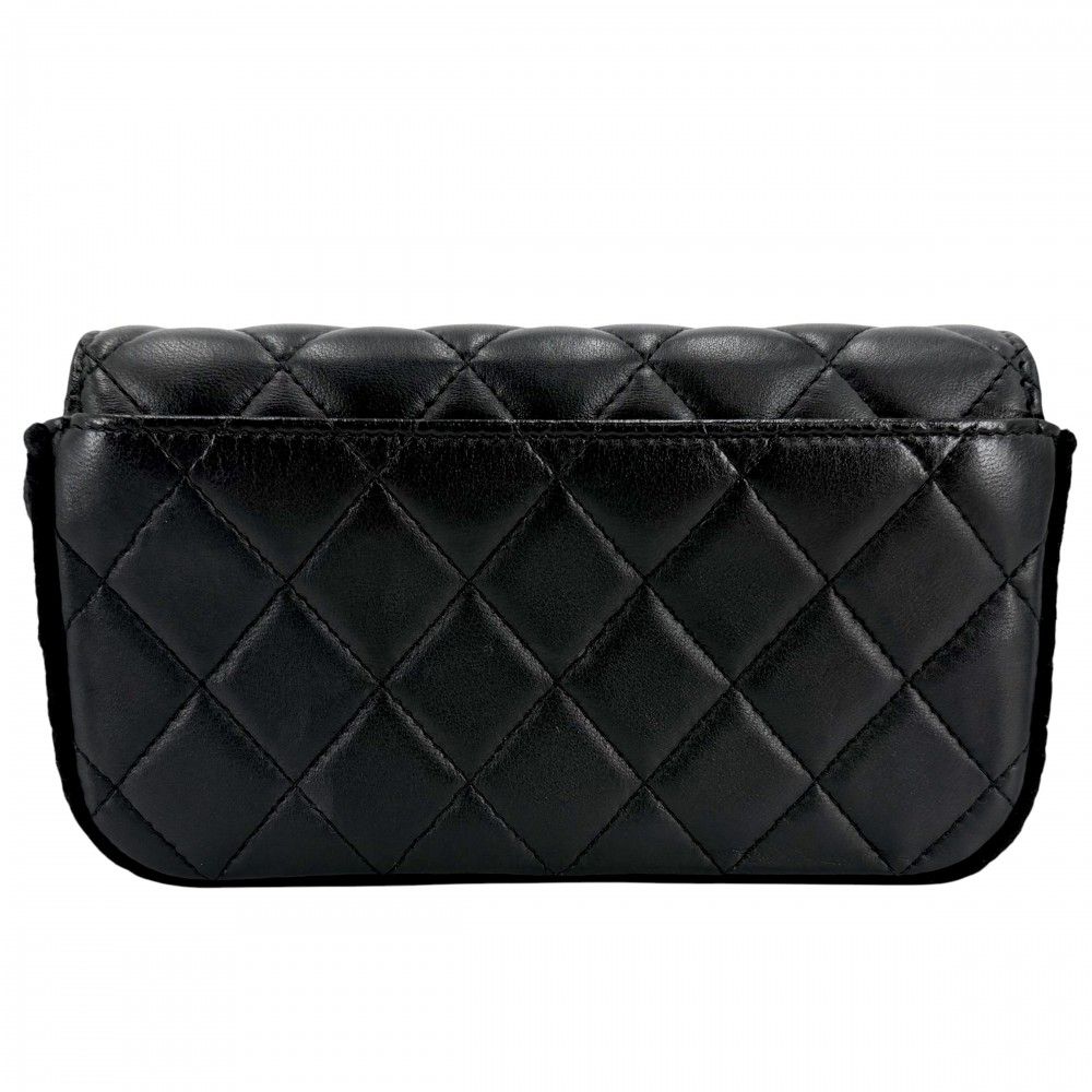 Chanel Shoulder Bag Quilted Flap Chain Knit Crossbody CC Logo Lambskin Black — view 2