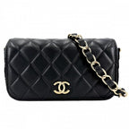 Chanel Shoulder Bag Quilted Flap Chain Knit Crossbody CC Logo Lambskin Black