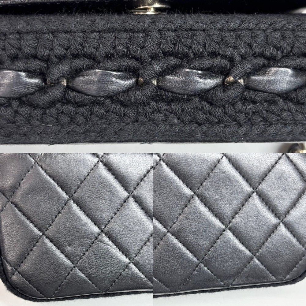 Chanel Shoulder Bag Quilted Flap Chain Knit Crossbody CC Logo Lambskin Black — view 7