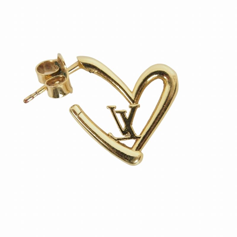 Louis Vuitton Book le Doreille Heart Foreign Love Earrings LV Logo Gold Left — view 2