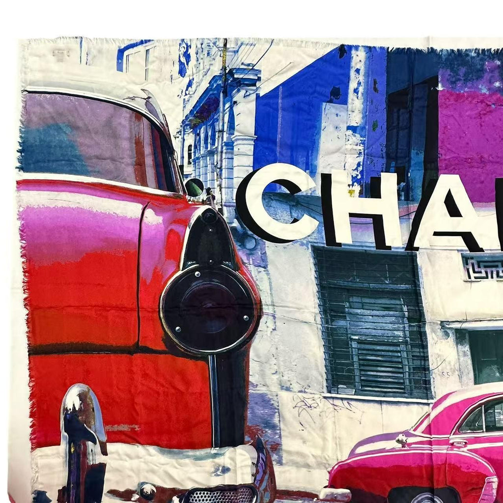 Chanel Scarf Large Silk Logo Car Print Pattern Multicolor — view 3